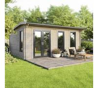 20 x 18 Powersheds Apex Log Cabin In 44mm Log Thickness with uPVC - Doors to the left