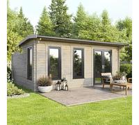 20 x 18 Powersheds Apex Log Cabin In 44mm Log Thickness with uPVC - Doors to the right