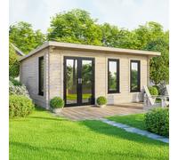 20 x 18 Powersheds Pent Log Cabin In 44mm Log Thickness with uPVC - Doors to the left