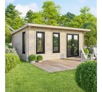 20 x 18 Powersheds Pent Log Cabin In 44mm Log Thickness with uPVC - Doors to the right