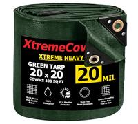 20' x 20' Green Tarp - 20mil | Heavy Duty & Waterproof | UV Protection + Brass Grommets Reinforced Corners Outdoor Storage 20x20 ft Rain Camping Tent Greenhouse roof Leak Ground Cover Leakproof Shed