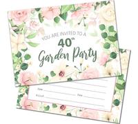 20 x 40th Garden Party Invitations - Ready to Write with Envelopes - Ideal for summer birthday, anniversary or any 40th year celebration - Designed and Printed in the UK