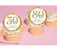20 x 5cm Edible personalised ANY AGE Birthday theme Birthday cupcake toppers NOT-PRECUT 16th/18th/21st/30th/40th/50th/60th/70th/80th (Icing paper, Gold)