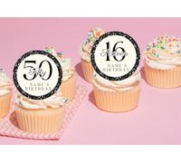 20 x 5cm Edible personalised ANY AGE Birthday theme Birthday cupcake toppers NOT-PRECUT 16th/18th/21st/30th/40th/50th/60th/70th/80th (Wafer card, Black)