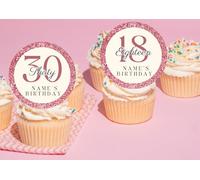 20 x 5cm Edible personalised ANY AGE Birthday theme Birthday cupcake toppers NOT-PRECUT 16th/18th/21st/30th/40th/50th/60th/70th/80th (Wafer paper, Rose Gold)