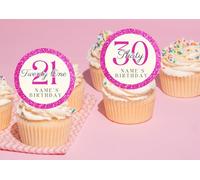 20 x 5cm Edible personalised ANY AGE Birthday theme Birthday cupcake toppers NOT-PRECUT 16th/18th/21st/30th/40th/50th/60th/70th/80th (Wafer paper, Pink)