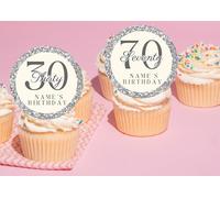 20 x 5cm Edible personalised ANY AGE Birthday theme Birthday cupcake toppers NOT-PRECUT 16th/18th/21st/30th/40th/50th/60th/70th/80th (Wafer card, Silver)