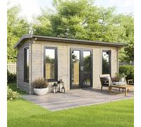 Powersheds 20x8 Apex Log Cabin, Doors Central - 44mm Logs, Brown