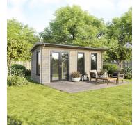20 x 8 Powersheds Apex Log Cabin In 44mm Log Thickness with uPVC - Doors to the left