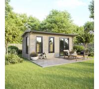 20 x 8 Powersheds Apex Log Cabin In 44mm Log Thickness with uPVC - Doors to the right