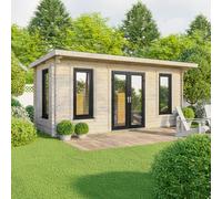 20 x 8 Powersheds Pent Log Cabin In 44mm Log Thickness with uPVC - Doors central