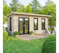 20 x 8 Powersheds Pent Log Cabin In 44mm Log Thickness with uPVC - Doors to the left