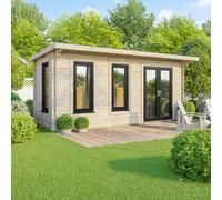 20 x 8 Powersheds Pent Log Cabin In 44mm Log Thickness with uPVC - Doors to the right