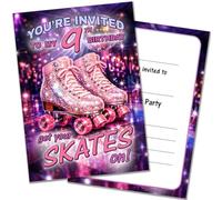 20 x 9th Birthday Party Roller Skating Invitations with Envelopes Pink Disco Rollerskates Design Double Sided Cards Designed and Printed in the UK