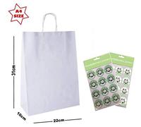 20 x A4 Paper Party Gift Bags With Seal Stickers - Boutique Shop Loot Carrier Bag - Choose Colour (White)