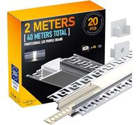 20 x Aluminium Profile LED Strip Recessed 2 m (40 m) Aluminium Profile LED Strip for Width of 20 mm or Double LED Strip, Aluminium LED Channel with Translucent LED Diffuser Cover, 2000 x 54.3 x 13.8