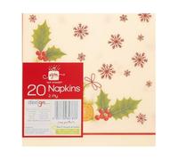 20 x Christmas Paper Napkins - 2 Ply Disposable Festive Table Napkin - Holly, Berries, Snowflakes & Orange Slice Design - Serviettes for Christmas Dinner, Parties, Buffets & Seasonal Celebrations
