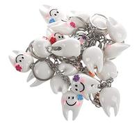 20 x Cute Teeth Pendant Key Rings, White & Silver, One Size
