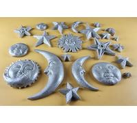 20 x Edible 3D 45mm Moon, Sun and Star Set, icing toppers, cake cupcakes decorations T090 (Silver Sparkle)