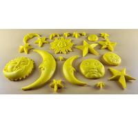 20 x Edible 3D 45mm Moon, Sun and Star Set, icing toppers, cake cupcakes decorations T090 (Yellow Gold)