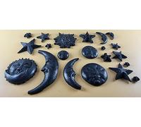 20 x Edible 3D Moon, Sun and Star Set, icing toppers, cake cupcakes decorations T090 (Black Shimmer)