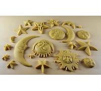 20 x Edible 3D Moon, Sun and Star Set, icing toppers, cake cupcakes decorations T090 (Honey Gold)