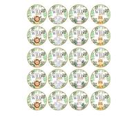 20 x EDIBLE Safari Animal WILD ONE Personalised cupcake toppers wafer/icing uncut 1st BIRTHDAY/ (wafer paper)