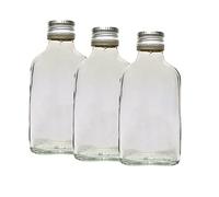 20 x Flask Glass Bottles 100 ml (0.1L) & Metal Screw Caps (Twist on Lids) - Home Brewing Gin Oil Vinegar Wine Vodka - DIAH (20 x 100 ml Flask Bottle + Silver Screw Caps)