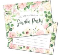 20 x Garden Party Invitations - Ready to Write with Envelopes - Ideal for summer birthday, anniversary or any celebration - Designed and Printed in the UK