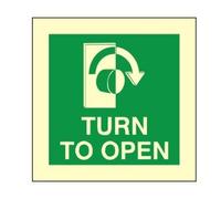 20 x Glow In The Dark Turn To Open Right Signs 100mm x 100mm - Rigid Plastic