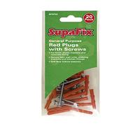 20 x Heavy Duty Red Raw Wall Plugs with 30mm Screws Drill Size 5.5mm
