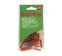 20 x Heavy Duty Red Raw Wall Plugs with 30mm Screws Drill Size 5.5mm