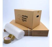 20 x Large Strong Moving House Boxes + FREE 10 metres Bubble Wrap & Free 66 metres Packing Tape 45 Litres 50cm x 30cm x 30cm with Carry Handles - Made in the UK