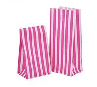 20 x PINK CANDY STRIPE SWEET / PICK AND MIX PAPER PARTY BAG - BUFFET BAGS 10.5cm X 23cm X 7.5cm