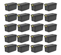 20 x Plastic Storage Box 145 Litres Extra Large - Black Heavy Duty by Strata