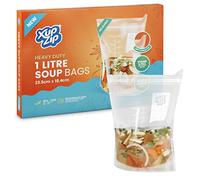 20 x XupZip 1000ml Soup Bags - Clear Soup Bag 23.5 x 18.4cm - Heavy-Duty Freezer Bags - Airtight Double Seal, Easy Pouring Tab - Standing Food Storage Bags - Reusable Freezer Bags for Soup Storage