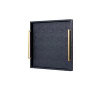 20“x20 Black Shagreen Extra Large Ottoman Tray with Handles for Coffee Table Living Room Home Decor, Large Square Decorative Serving Tray for Party Bar (Black -Gold Handle, 20")