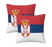 20"x20" Flag of Serbia Print Throw Pillow Case Cover - Square Cushion Protector with Hidden Zipper, for Home Sofa Set of 2