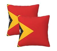 20"x20" Flag of Timor-Leste Print Throw Pillow Case Cover - Square Cushion Protector with Hidden Zipper, for Home Sofa Set of 2