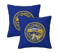 20"x20" Nebraska Flag Print Throw Pillow Case Cover - Square Cushion Protector with Hidden Zipper, for Home Sofa Set of 2
