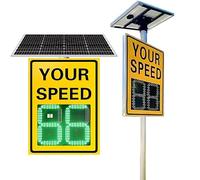20"x27"/24"x35" Solar Powered Led Speed Limit Signs, LED Digits Speed Display, Rust Proof Aluminum Radar Speed Detector, Traffic Feedback Warning Board,20"x27"-Yellow