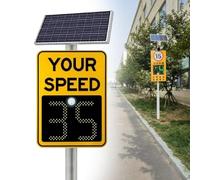 20"x27"/24"x35" Solar Powered Radar Speed Limit Sign, LED Traffic Feedback Warning Board, Waterproof, For Roadway Safety, Covers 3 Roads, Speed Display(Yellow,50 * 70cm/20 * 27in)