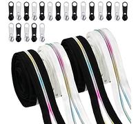 20 Yards Nylon Coil Zippers #5 Sewing Zippers Bulk Colorful Teeth Rainbow Teeth Nylon Zipper Black and White Zipper Tape Zippers for Sewing with 20 Pulls Top Stops for DIY Sewing Craft Decorations