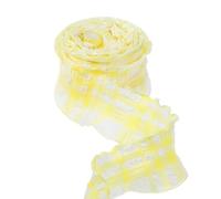 20 Yards Yellow Checkered Ribbon, 1.57 Inch Yellow and White Gingham Ribbons, Double Chiffon Ruffled Edge Silk Ribbon for Wrapping Invitations Bouquets Christmas Party Decor