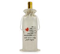 20 Year Anniversary Wine Bottle Bag - 20th Wedding Anniversary Present for Him & Her - Keepsake for Wine Lovers
