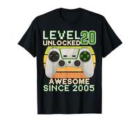 20 Year Old Level 20th Unlocked Birthday Gamer Since 2005 T-Shirt