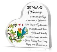 20 Years Anniversary Ornaments for Her Him 20th Wedding Anniversary Heart Shaped Acrylic Plaque Gifts for Wife Husband Couple Desk Decorative Sign Gifts for Couple Twentieth Wedding Anniversaries
