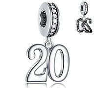 20 Years Birthday Dangle Charms fits Pandora Wedding Bracelet Necklace, 925 Sterling Silver 20th Anniversary Pendant Beads with CZ, Number 20 Bday Gifts for Couple/Lover/Bride