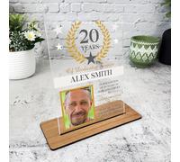 20 Years Service Work 20th Anniversary Wreath Photo Gift For Employee Plaque - Acrylic Plaque, Personalised Thank You Present Gift Congratulations Present Gift