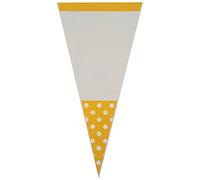 20 Yellow Coloured Polka Dots Cello Cone Party Bags - Packed by the CandyRushTM Charity -(18x37cm) Kids Cellophane Gift Bag for Candy Sweets & Treats